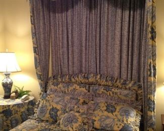 Outstanding blue, white, and pale yellow custom bedding (queen bed) definitely for a princess!