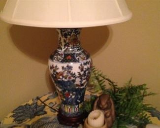 One of two colorful lamps