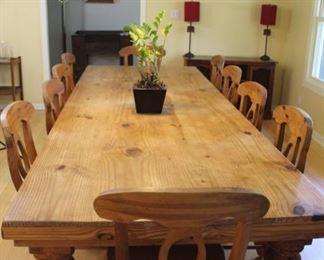 Amazing dining room table - seats 10 comfortably, includes 12 chairs.