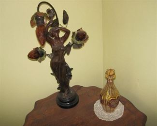 Antique Theophile Somme Bronze Figural Woman Lamp 