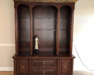 2 pc Lighted cherry china cabinet with glass shelves