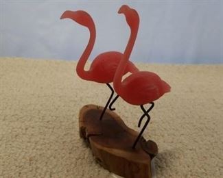 John Perry signed 1986 pair of flamingos on balsa wood  