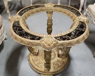 Ornate gold painted chalkware marble style insert around edges table 