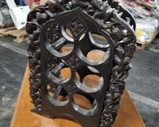 Ornate solid wood 6 bottle wine rack 