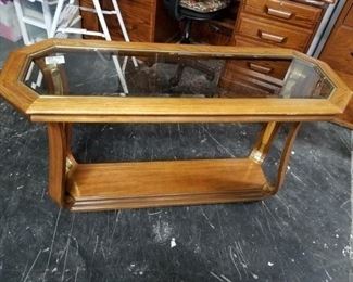 Wood with glass insert side sofa table