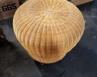 Wicker with wood base ottoman