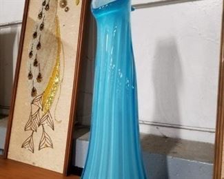 Beautiful tall turquoise & white vase  