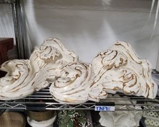 (2) Large gold & white ornate plaster wall sconces  