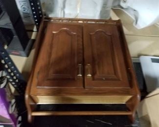 Oak wall mount bathroom cabinet with towel bar