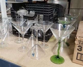 Assorted new & used martini glasses  
