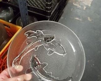 Upscale tempered glass fish salad plates  