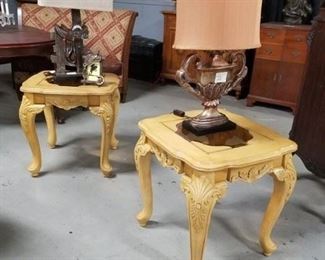 (2) Ornate French Provincial style end tables  