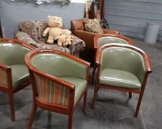 (4) MCM Harvey Probber solid wood framed barrel chairs  