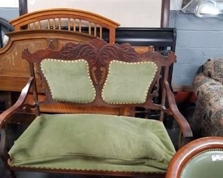 Antique solid wood settee Needs new upholstery & some repair  