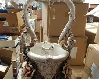 20" Rare Capodimonte wishing well with pail