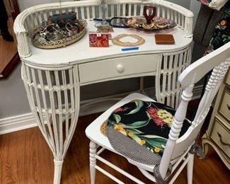 Cute wicker desk with chair & cushion  