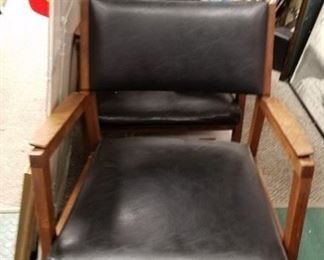 (2) Alma Desk black vinyl seat & back teak solid wood frame  