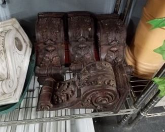 Assorted dark brown plaster wood style wall sconces  