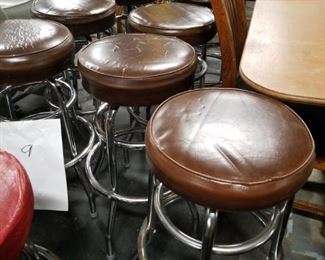 (9) Royal chrome double ring brown vinyl seat bar stools 