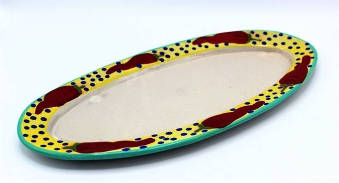 16" Red Chile Serving Platter Stephen Kilborn SK Taos NM Collectible Studio Pottery Hand Painted