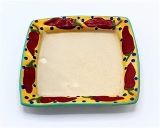 7" Square Red Chile Plate Stephen Kilborn SK Taos NM Collectible Studio Pottery Hand Painted