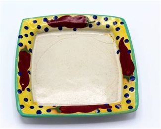 7" Square Red Chile Plate Stephen Kilborn SK Taos NM Collectible Studio Pottery Hand Painted