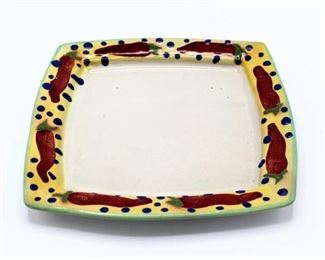9" Square Red Chile Plate Stephen Kilborn SK Taos NM Collectible Studio Pottery Hand Painted