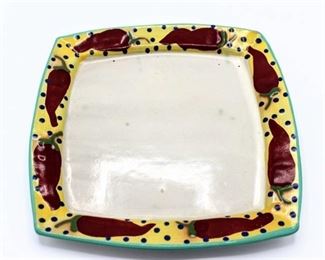 11" Square Red Chile Dinner Plate Stephen Kilborn SK Taos NM Collectible Studio Pottery Hand Painted