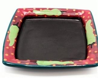 7" Square Green Chile Plate Stephen Kilborn SK Taos NM Collectible Studio Pottery Hand Painted