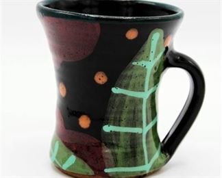 Flower Black Mug Stephen Kilborn SK Taos NM Collectible Studio Pottery Hand Painted