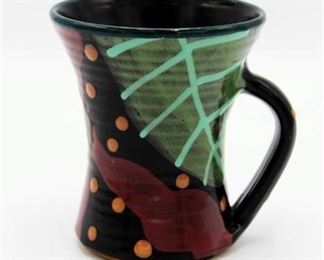 Flower Black Mug Stephen Kilborn SK Taos NM Collectible Studio Pottery Hand Painted