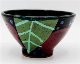 5" Flower Black Dessert Bowl Stephen Kilborn SK Taos NM Collectible Studio Pottery Hand Painted