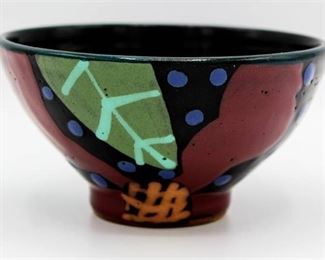 5" Flower Black Dessert Bowl Stephen Kilborn SK Taos NM Collectible Studio Pottery Hand Painted