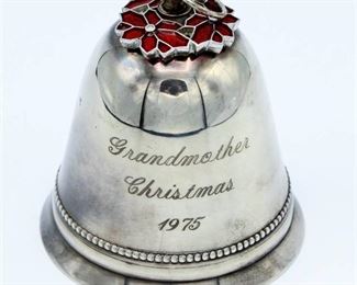 Wallace 73' Poinsettia Silver Christmas Bell Vintage