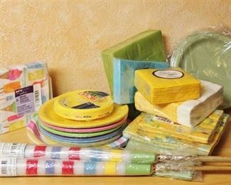 Summer Fun! Huge Outdoor Party Pack - Candle Torches, 14 pkgs Plates, Napkins, table cover and stick ice trays