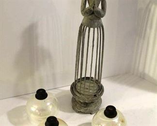 Glass Oil Burners and Metal Lady with Cage Dress