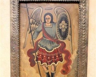 Ramon Filemon Large Metal Nicho Artwork - Retablo San Miguel w Tin Nicho; Signed