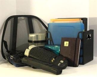 Very nice APC SurgeArrest protector power strips (2), File bin holder, Lumbar desk chair support, Journal and more