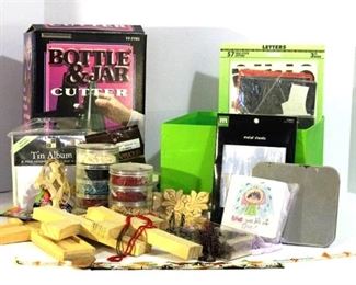 Large Beading Jewelry crafting lot, Glass Bottle Cutter, Metal craft sheets, Wooden crosses