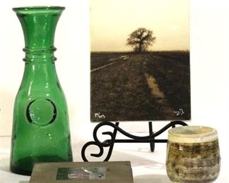 Jon Bidwell 34/373 Limited Edition Photo on Canvas signed; Handpainted Tiles signed by artist L. Isabell; Yunomi teacup