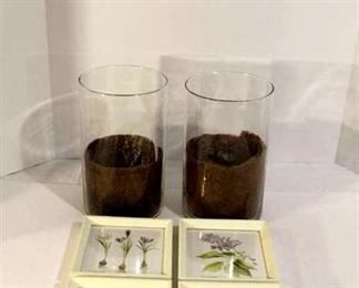 (4) Hallmark Flower Pictures and (2) Large Hurricane Planters