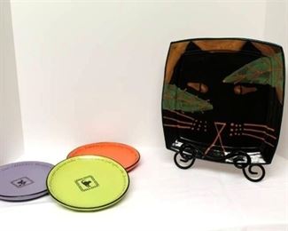 Cat Plate Stephen Kilborn SK collectible handpainted Plate and (3) Hallmark Halloween Plates