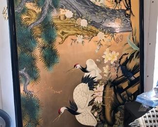 Large  Oriental wall hanging  with brass hanger at top.