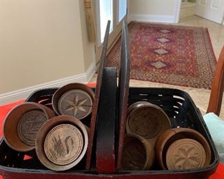 Antique  butter molds , picnic pie basket