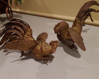 Pair of Brass Roosters