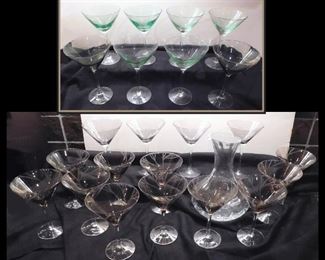 Colored and some Etched Martini Glasses.