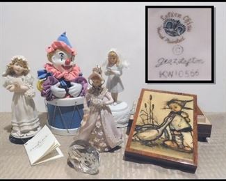 Collectible Music Boxes, Porcelain, Glass.  Lefton and Hummell.  First Communion Figurine from Giuseppe Armani, Italy. 