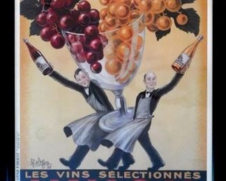  Les Vins  Selectionnes (Selected Wines in Your Glass) Print 40" x 52".  Created in 1950 by Robert Wolff better known as Roby. 