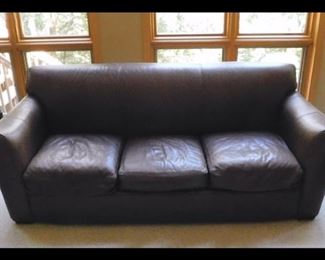 Brown Leather  Sofa.   Measures approximately 88" wide. 