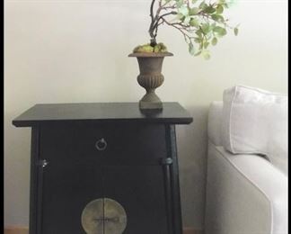 Asian Motif Side Table. Brass Opener on Front. 
